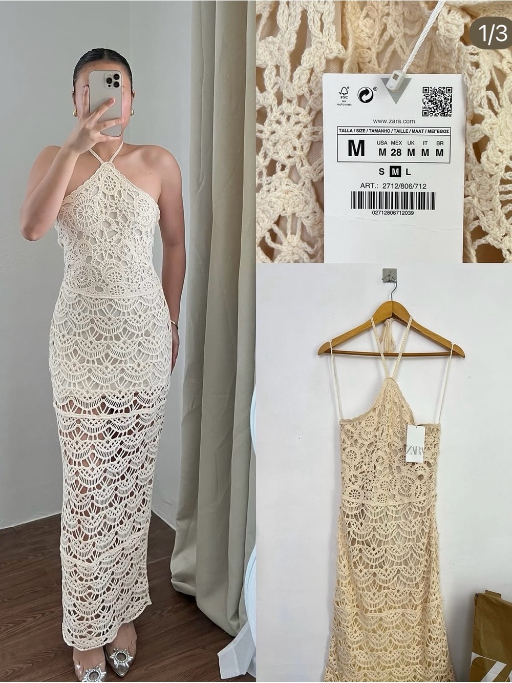 Zara Cream Crochet Halter Maxi Dress - Picture 3 of 3